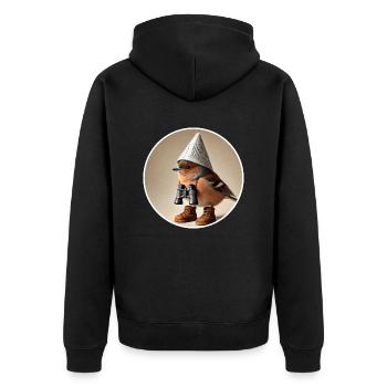 Buchfink mit Zeitungshut, Fernglas und Schuhe - Unisex Premium Bio Zip Hoodie - Schwarz - Hinten - Nico (187cm)
