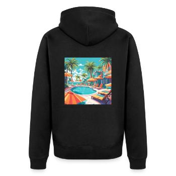 Pool Sommer Urlaub Palmen - Unisex Premium Bio Zip Hoodie - Schwarz - Hinten - Nico (187cm)