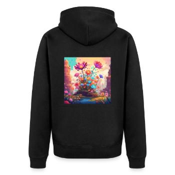 Flowers 3 - Unisex Premium Bio Zip Hoodie - Schwarz - Hinten - Nico (187cm)