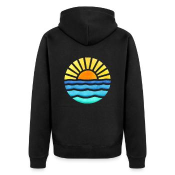 Retro Sonnenuntergang - Unisex Premium Bio Zip Hoodie - Schwarz - Hinten - Nico (187cm)