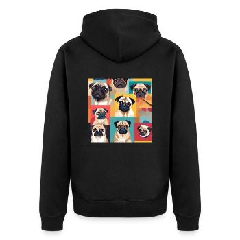 Mops Collage - Unisex Premium Bio Zip Hoodie - Schwarz - Hinten - Nico (187cm)