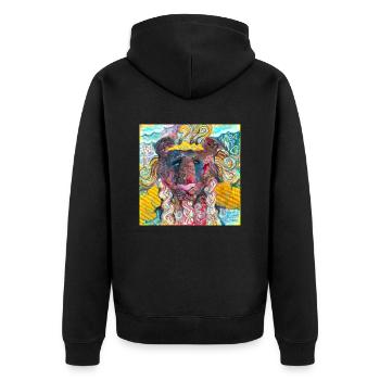 Kriegerischer Löwe - Unisex Premium Bio Zip Hoodie - Schwarz - Hinten - Nico (187cm)