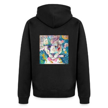 Kosmos Löwe - Unisex Premium Bio Zip Hoodie - Schwarz - Hinten - Nico (187cm)