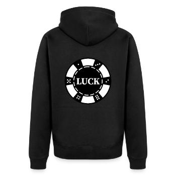 "LUCK" Casino-Chip - Black Chip for Poker player - Unisex Premium Organic Zip Hoodie - black - Back - Nico (187cm)