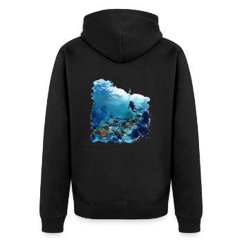 Faszination Tauchen mit Flasche - Unisex Premium Bio Zip Hoodie - Schwarz - Hinten - Nico (187cm)