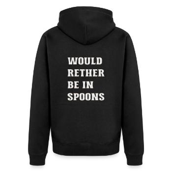 Wetherspoons Design: Wäre lieber in Spoons - Unisex Premium Bio Zip Hoodie - Schwarz - Hinten - Nico (187cm)