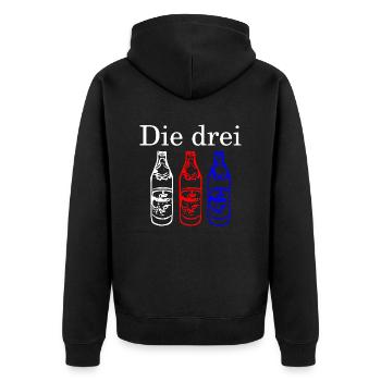 Die Drei Flaschen - hell - Unisex Premium Bio Zip Hoodie - Schwarz - Hinten - Nico (187cm)