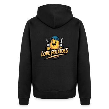 Funny Potato with Baseball Cap Vegan Vegetarian - Unisex Premium Organic Zip Hoodie - black - Back - Nico (187cm)