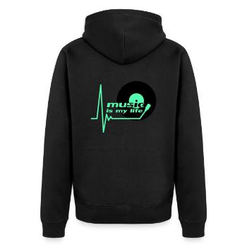 Music is my Life Pulse Heartbeat Vinyl Music Logo - Unisex Premium Organic Zip Hoodie - black - Back - Nico (187cm)
