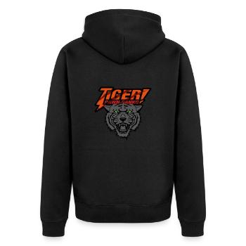 Tiger Pawn Panko orange - grau - Unisex Premium Bio Zip Hoodie - Schwarz - Hinten - Nico (187cm)