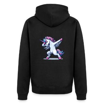 Unicorn Dabbing Einhorn - Unisex Premium Bio Zip Hoodie - Schwarz - Hinten - Nico (187cm)