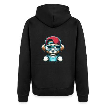 Cute Dog with Basecap and Sunglasses - süsser Hund - Unisex Premium Bio Zip Hoodie - Schwarz - Hinten - Nico (187cm)