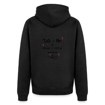 Tante und ich lieben und dumm fürs Leben - Unisex Premium Bio Zip Hoodie - Schwarz - Hinten - Nico (187cm)