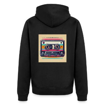 Retro Kassette - Unisex Premium Bio Zip Hoodie - Schwarz - Hinten - Nico (187cm)