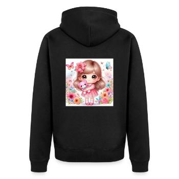 Kleine Puppe mit Teddybär - Unisex Premium Bio Zip Hoodie - Schwarz - Hinten - Nico (187cm)