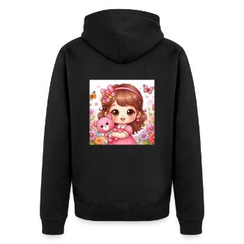 Kleines Mädchen mit ihrem Kuscheltier Teddybär - Unisex Premium Bio Zip Hoodie - Schwarz - Hinten - Nico (187cm)