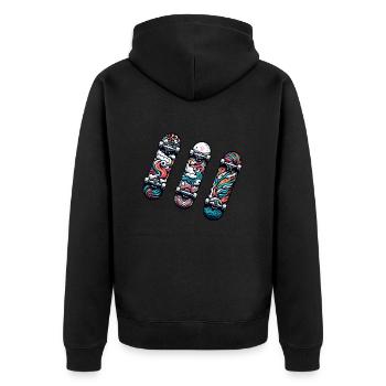 Drei Skateboards, Fun-Trio - Unisex Premium Bio Zip Hoodie - Schwarz - Hinten - Nico (187cm)