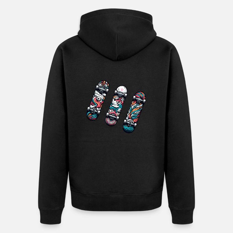 Trois Skateboard, Trio De Fun - Veste à capuche bio Premium Unisexe - noir