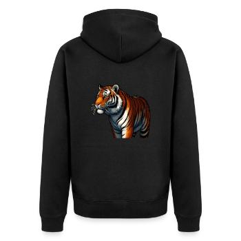 Tiger Feline Bestie: Wilde Schönheit! - Unisex Premium Bio Zip Hoodie - Schwarz - Hinten - Nico (187cm)