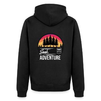 Seek Adventure - Unisex Premium Bio Zip Hoodie - Schwarz - Hinten - Nico (187cm)