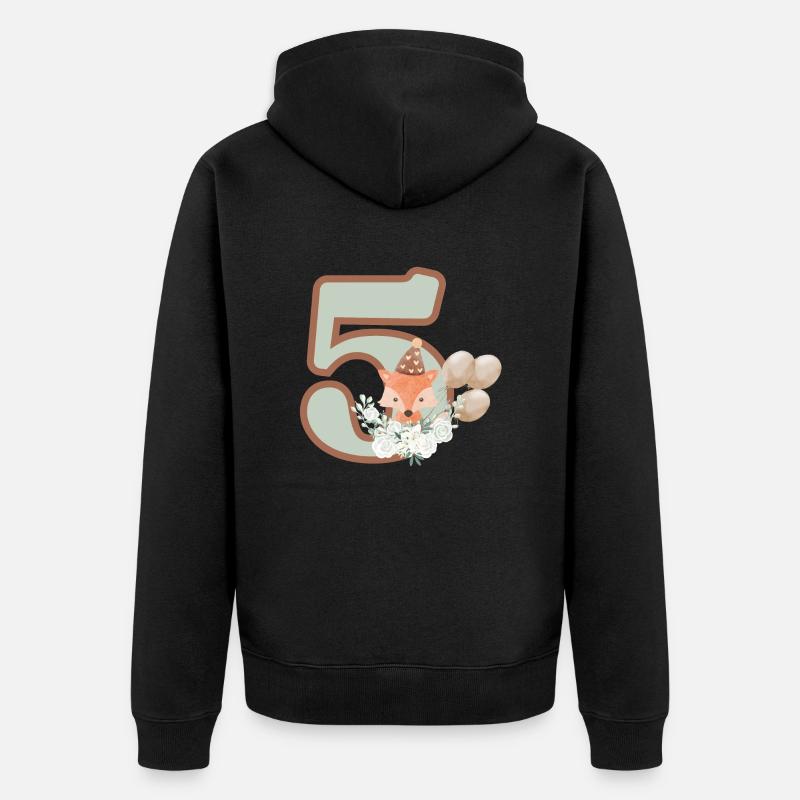 5e anniversaire renard fleurs - Veste à capuche bio Premium Unisexe - noir
