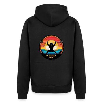 Go For Gold with a Heavy Lifter in Classic Style - Unisex Premium Organic Zip Hoodie - black - Back - Nico (187cm)