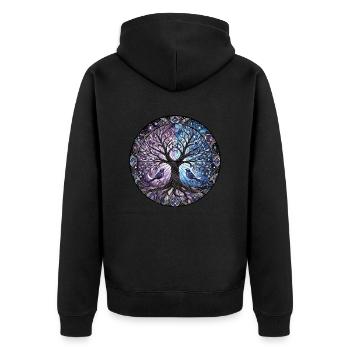 Kosmischer Baum des Lebens - Unisex Premium Bio Zip Hoodie - Schwarz - Hinten - Nico (187cm)