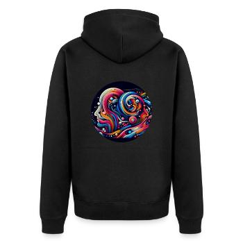 Erde & Mensch abstract - Unisex Premium Bio Zip Hoodie - Schwarz - Hinten - Nico (187cm)