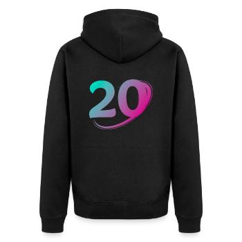 Nummer 20 mehrfarbig - Unisex Premium Bio Zip Hoodie - Schwarz - Hinten - Nico (187cm)