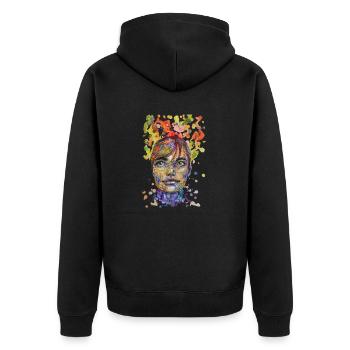 Illustration, collage, croquis, portrait, carographique - Veste à capuche bio Premium Unisexe - noir - Dos - Nico (187cm)
