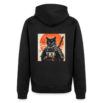 Katze Samurai Japan Ukiyo-E - Unisex Premium Bio Zip Hoodie - Schwarz - Hinten - Nico (187cm)