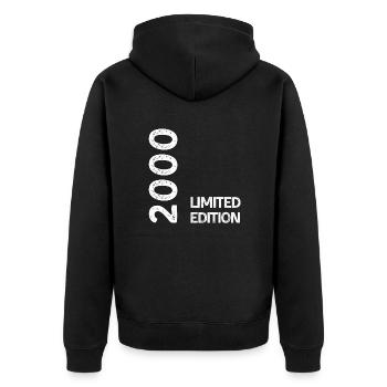 2000 Limitierte Auflage - Unisex Premium Bio Zip Hoodie - Schwarz - Hinten - Nico (187cm)