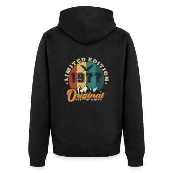 Original 1977 Vintage - 1977 Geburtstagsgeschenk - Unisex Premium Bio Zip Hoodie - Schwarz - Hinten - Nico (187cm)