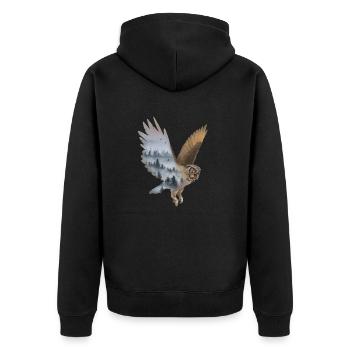 Uhu - Unisex Premium Bio Zip Hoodie - Schwarz - Hinten - Nico (187cm)