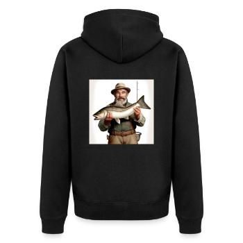 🎣 "Tight Lines" – Klassisches Angler-Design 🐟 - Unisex Premium Bio Zip Hoodie - Schwarz - Hinten - Nico (187cm)