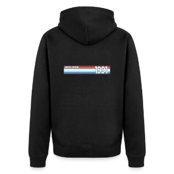 Retro 1991 Limitierte Auflage - Unisex Premium Bio Zip Hoodie - Schwarz - Hinten - Nico (187cm)