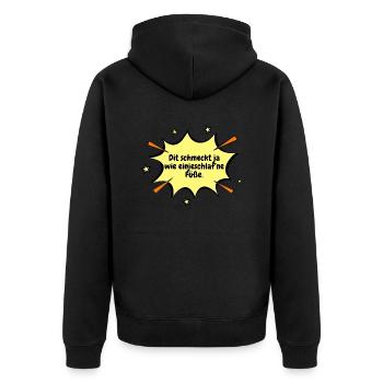 Berlin Dit tastes like feet falling asleep. - Unisex Premium Organic Zip Hoodie - black - Back - Nico (187cm)