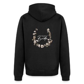 Team Braut, Prost, JGA, Mädelstrip, Zukünftige - Unisex Premium Bio Zip Hoodie - Schwarz - Hinten - Nico (187cm)