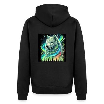 Aurora Wolf - Unisex Premium Bio Zip Hoodie - Schwarz - Hinten - Nico (187cm)