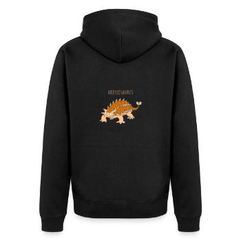 Lustige Illustration eines ANKYLOSAURUS - Unisex Premium Bio Zip Hoodie - Schwarz - Hinten - Nico (187cm)