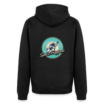 Space Happens logo - Unisex Premium Organic Zip Hoodie - black - Back - Nico (187cm)