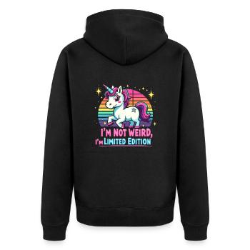 I'm Not Weird I'm Limited Edition Unicorn Rainbow - Unisex Premium Organic Zip Hoodie - black - Back - Nico (187cm)