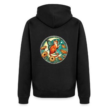 Ingwer Katze Fee - Unisex Premium Bio Zip Hoodie - Schwarz - Hinten - Nico (187cm)