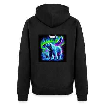 Bär und Vogel Aurora - Unisex Premium Bio Zip Hoodie - Schwarz - Hinten - Nico (187cm)