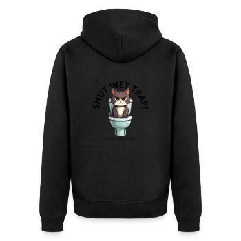 Shut wet tr ap! Close the lid & flush, hooman - Unisex Premium Bio Zip Hoodie - Schwarz - Hinten - Nico (187cm)