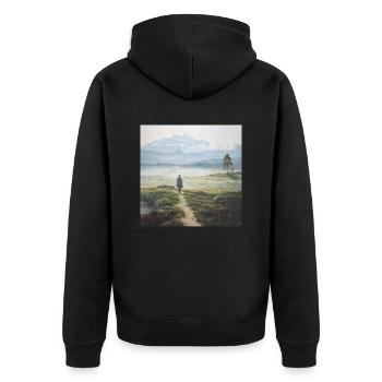 Ich brauche Abenteuer - Unisex Premium Bio Zip Hoodie - Schwarz - Hinten - Nico (187cm)