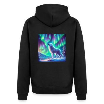 Wolf Aurora Borealis - Unisex Premium Bio Zip Hoodie - Schwarz - Hinten - Nico (187cm)