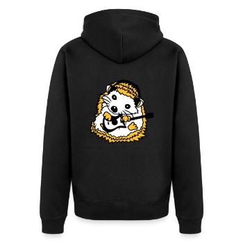 Sitzender Igel Spielt Süß Gitarre Musik Gitarrist - Unisex Premium Bio Zip Hoodie - Schwarz - Hinten - Nico (187cm)