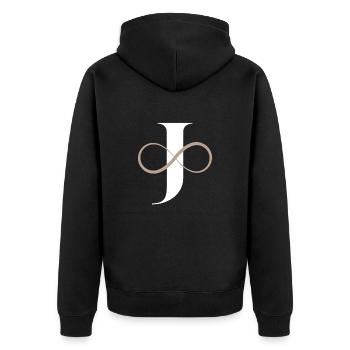 Unendlicher Buchstabe - Unisex Premium Bio Zip Hoodie - Schwarz - Hinten - Nico (187cm)