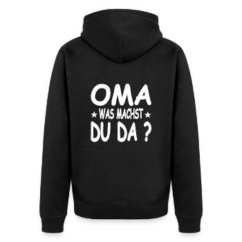 Oma - Unisex Premium Bio Zip Hoodie - Schwarz - Hinten - Nico (187cm)